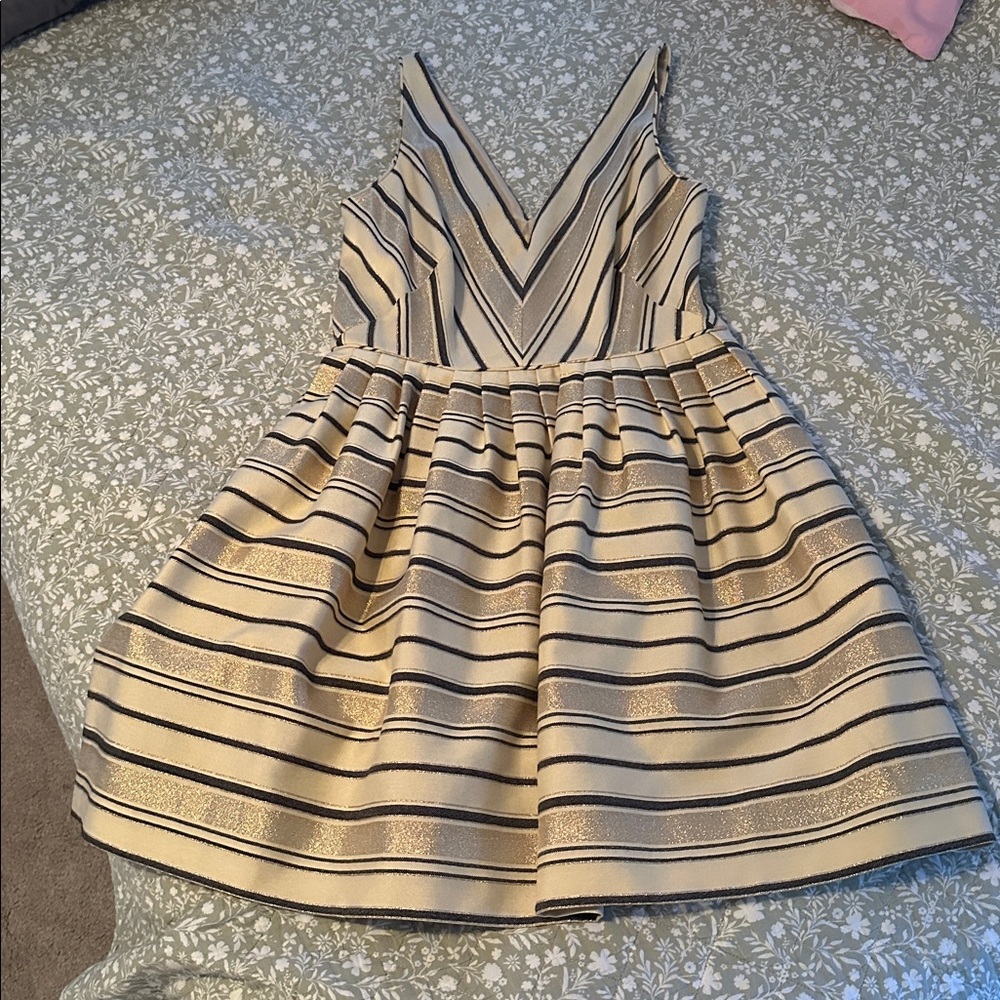 J. Crew Beige, Gold, and Blue Striped Dress